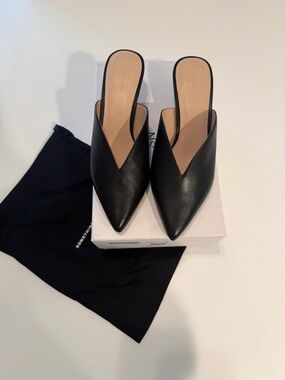 Something Navy Black Pointed Leather Mule Slides
